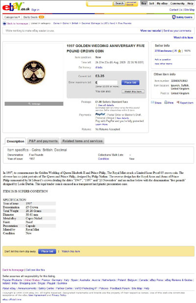2707andreww Using Our Photographs of 1997 Gold Proof Golden Wedding Anniversary Five Pound Crown Coin in eBay Auctions